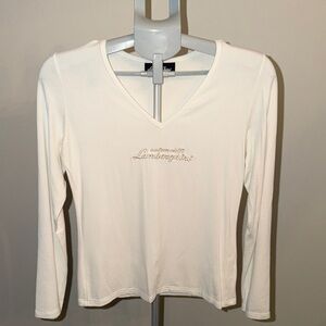 Lamborghini Women's White V-Neck Long Sleeve Top